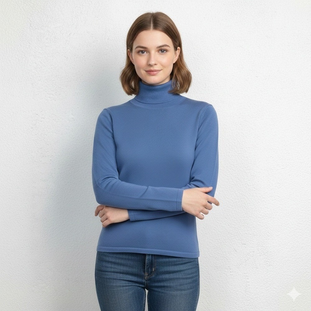 Sutton Studio‎  Blue 100% Merino Wool Turtleneck Sweater Women's Size Sall